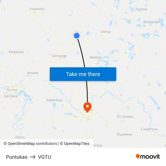 Puntukas to VGTU map