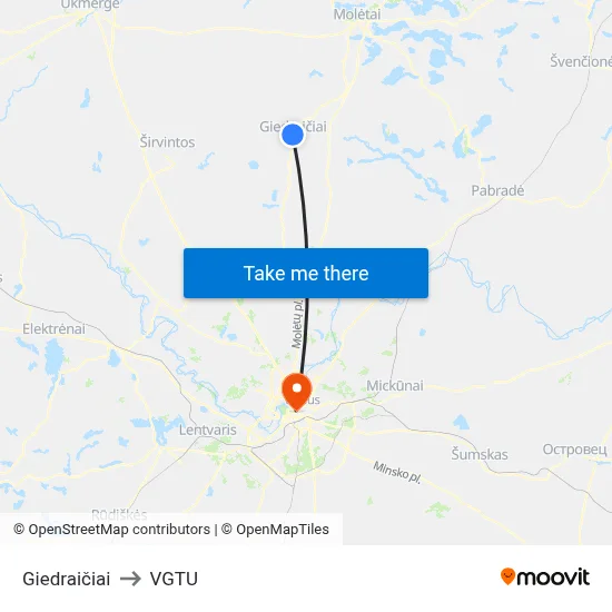 Giedraičiai to VGTU map