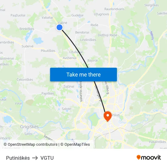 Putiniškės to VGTU map