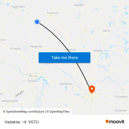 Vadaktai to VGTU map