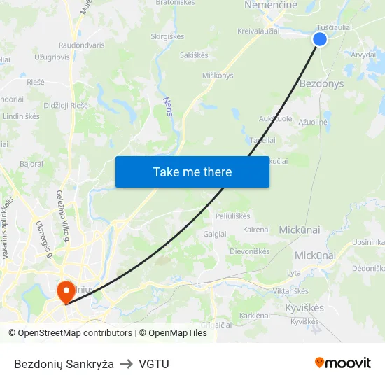 Bezdonių Sankryža to VGTU map