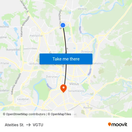 Ateities St. to VGTU map