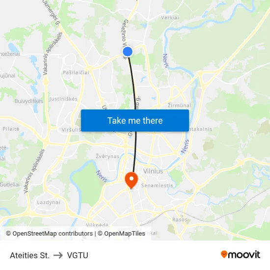Ateities St. to VGTU map