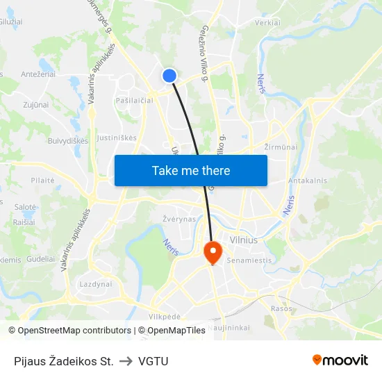 Pijaus Žadeikos St. to VGTU map
