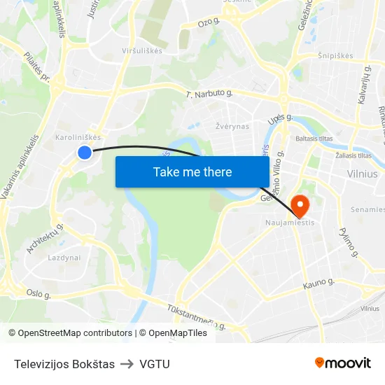Televizijos Bokštas to VGTU map