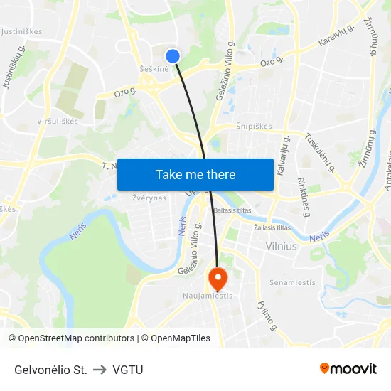 Gelvonėlio St. to VGTU map