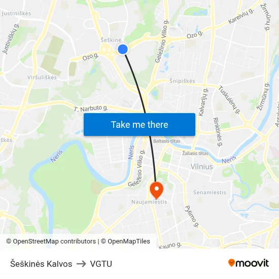 Šeškinės Kalvos to VGTU map