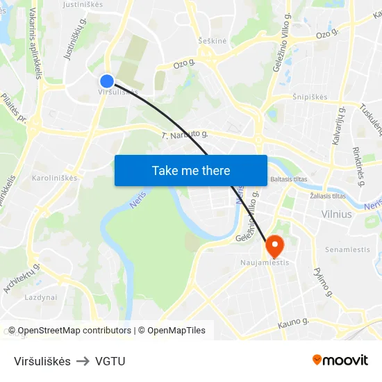 Viršuliškės to VGTU map