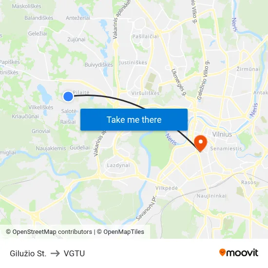 Gilužio St. to VGTU map