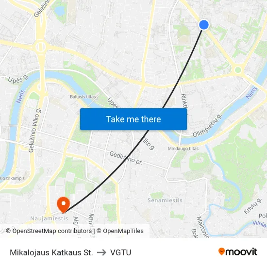 Mikalojaus Katkaus St. to VGTU map
