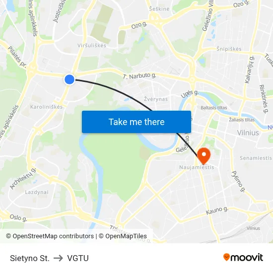 Sietyno St. to VGTU map