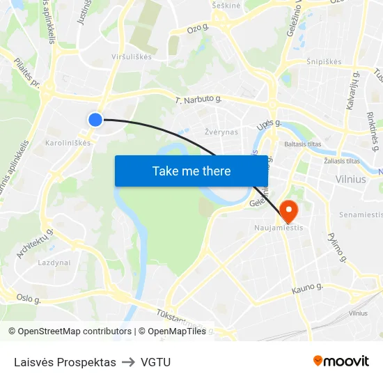 Laisvės Prospektas to VGTU map