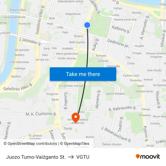 Juozo Tumo-Vaižganto St. to VGTU map
