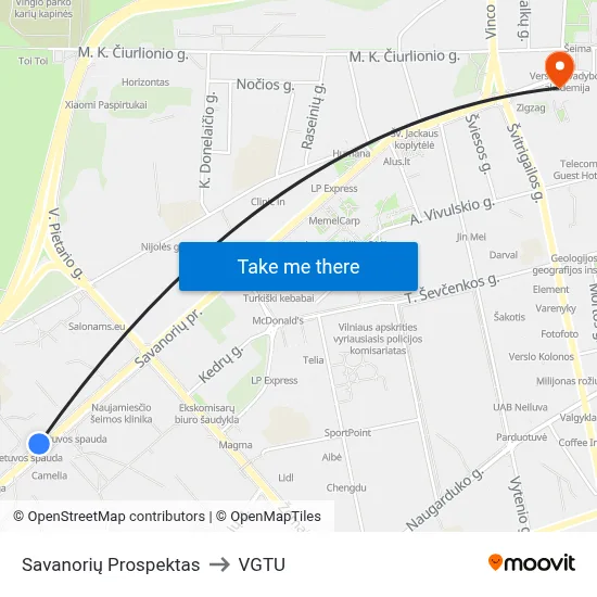 Savanorių Prospektas to VGTU map