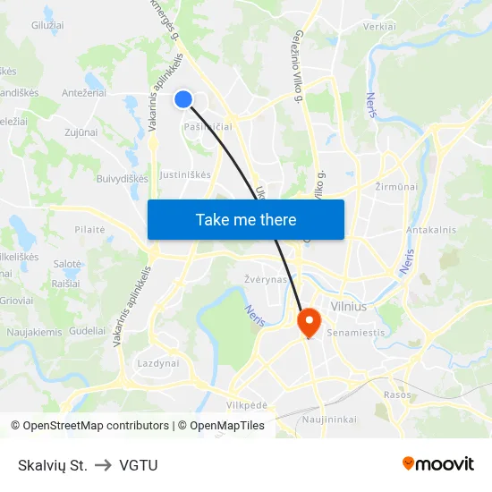 Skalvių St. to VGTU map