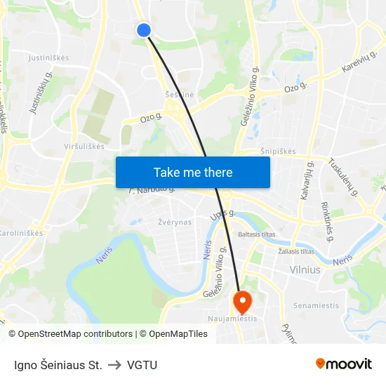 Igno Šeiniaus St. to VGTU map