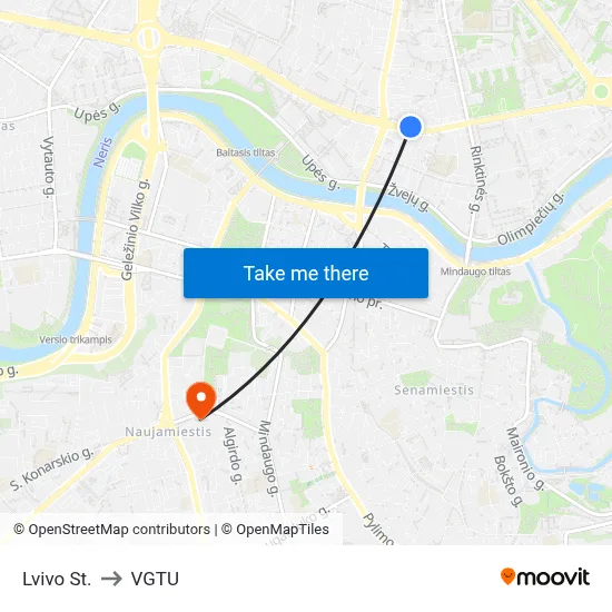 Lvivo St. to VGTU map