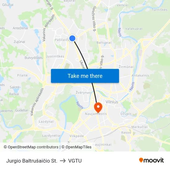 Jurgio Baltrušaičio St. to VGTU map