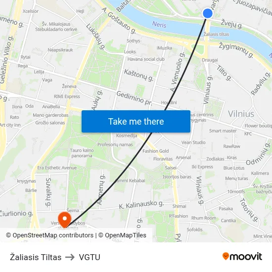 Žaliasis Tiltas to VGTU map