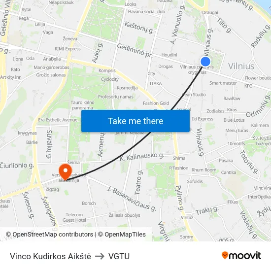 Vinco Kudirkos Aikštė to VGTU map