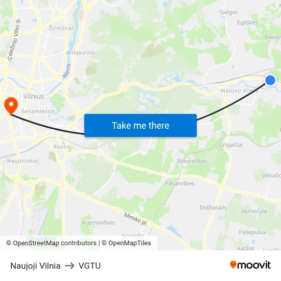 Naujoji Vilnia to VGTU map