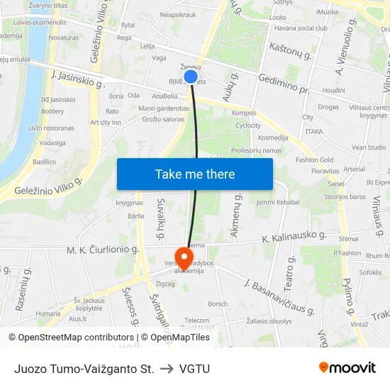 Juozo Tumo-Vaižganto St. to VGTU map