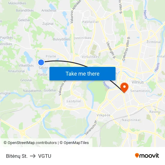 Bitėnų St. to VGTU map