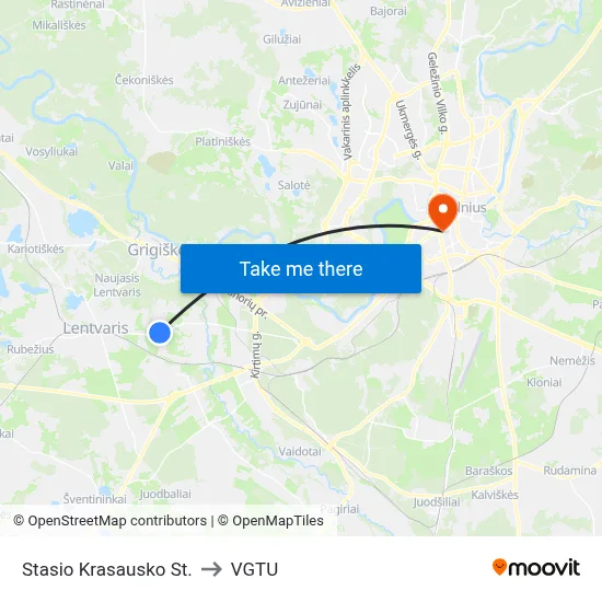 Stasio Krasausko St. to VGTU map
