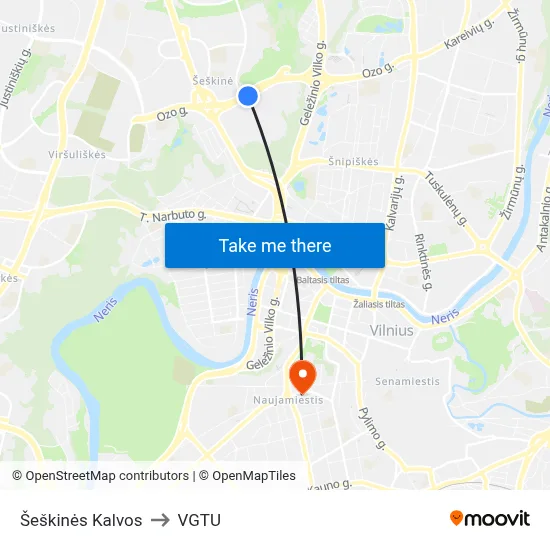 Šeškinės Kalvos to VGTU map