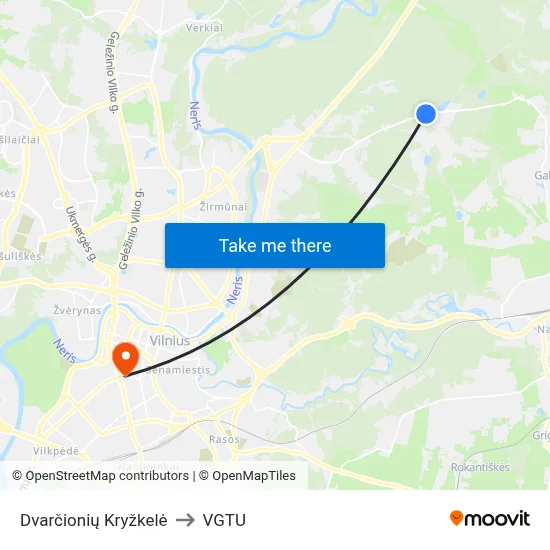 Dvarčionių Kryžkelė to VGTU map