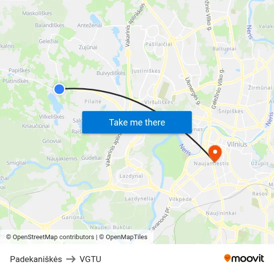 Padekaniškės to VGTU map