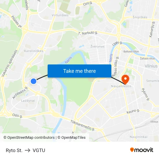 Ryto St. to VGTU map