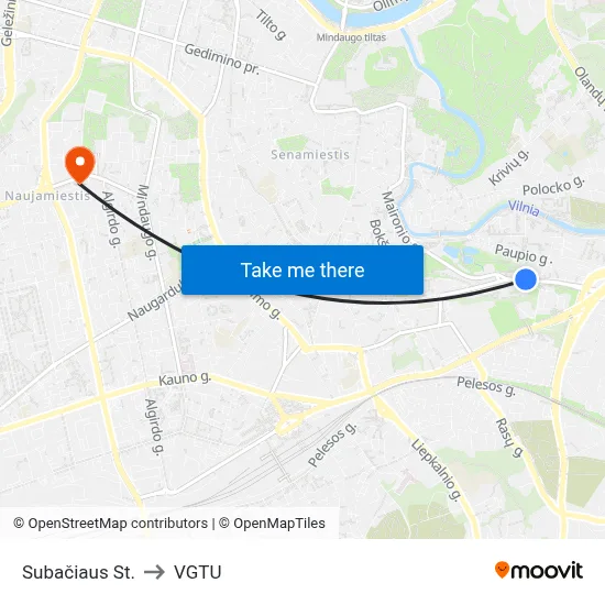 Subačiaus St. to VGTU map