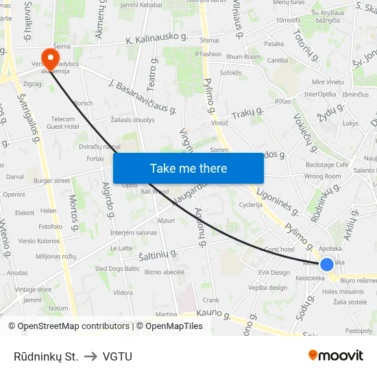 Rūdninkų St. to VGTU map