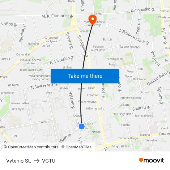 Vytenio St. to VGTU map