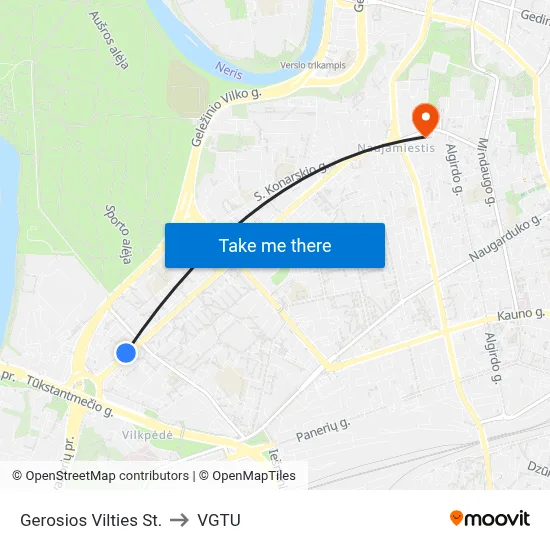Gerosios Vilties St. to VGTU map