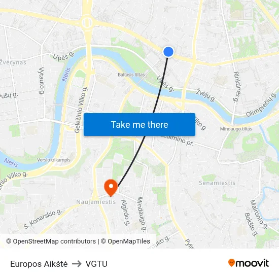 Europos Aikštė to VGTU map