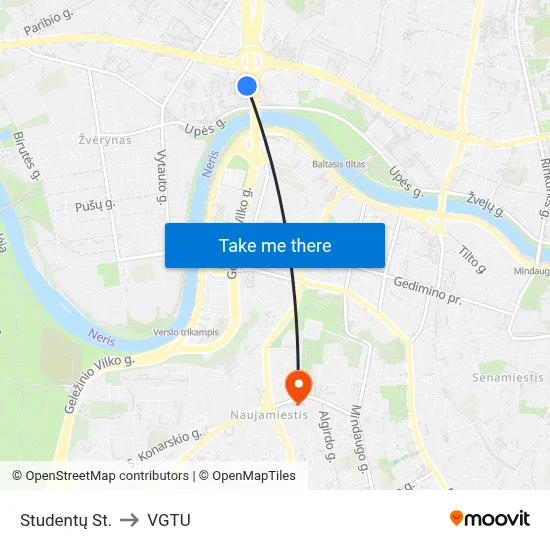 Studentų St. to VGTU map