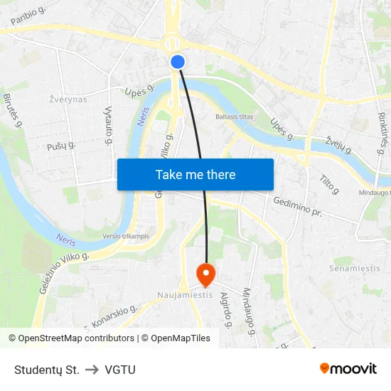Studentų St. to VGTU map