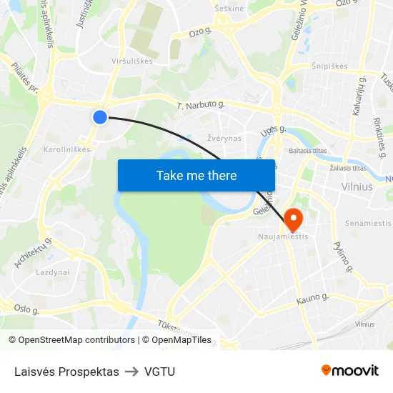Laisvės Prospektas to VGTU map