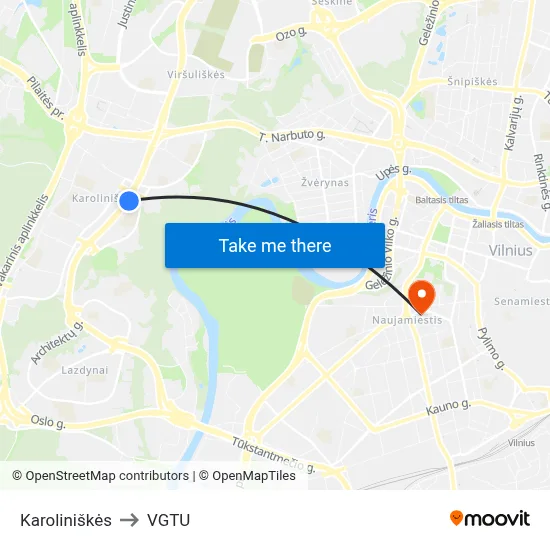 Karoliniškės to VGTU map