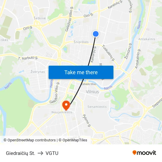Giedraičių St. to VGTU map