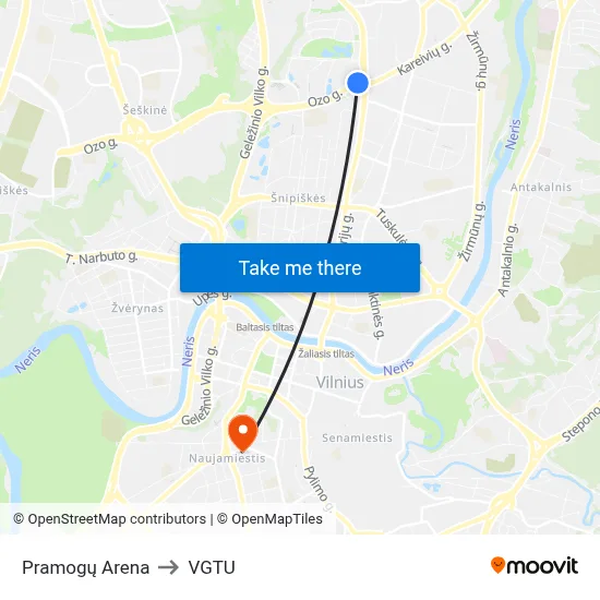Pramogų Arena to VGTU map