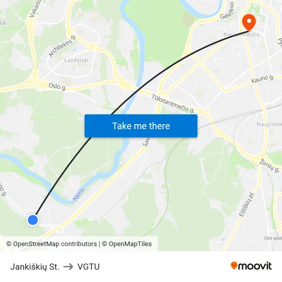 Jankiškių St. to VGTU map