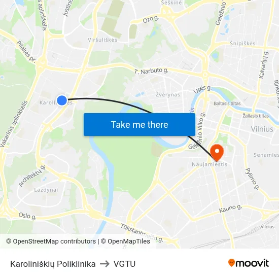 Karoliniškių Poliklinika to VGTU map