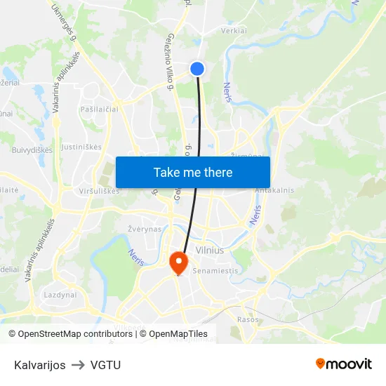 Kalvarijos to VGTU map