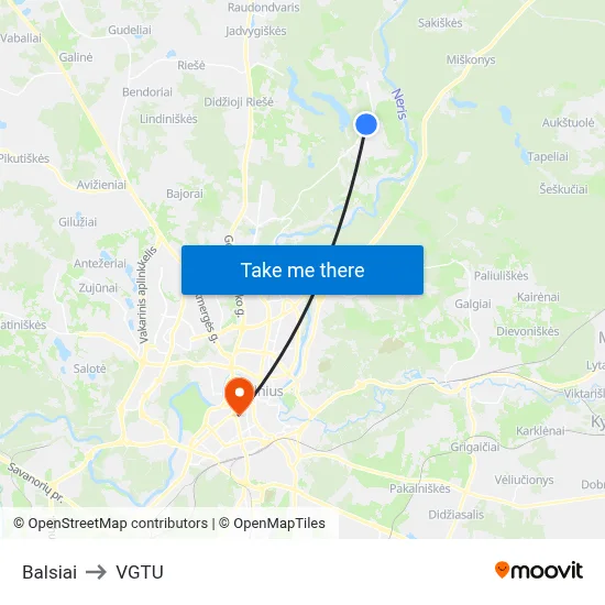 Balsiai to VGTU map
