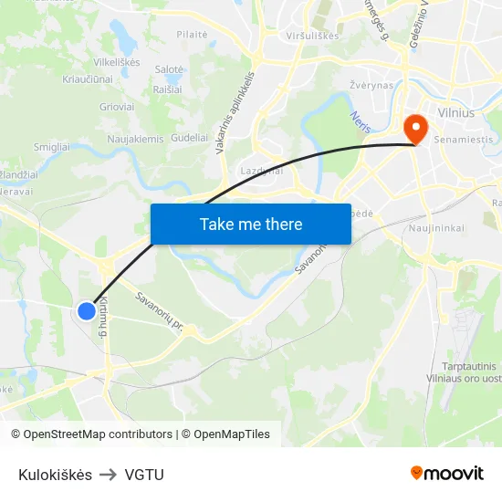 Kulokiškės to VGTU map