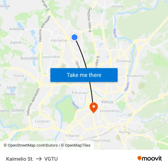 Kaimelio St. to VGTU map