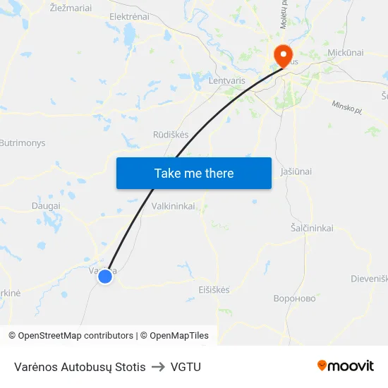 Varėnos Autobusų Stotis to VGTU map